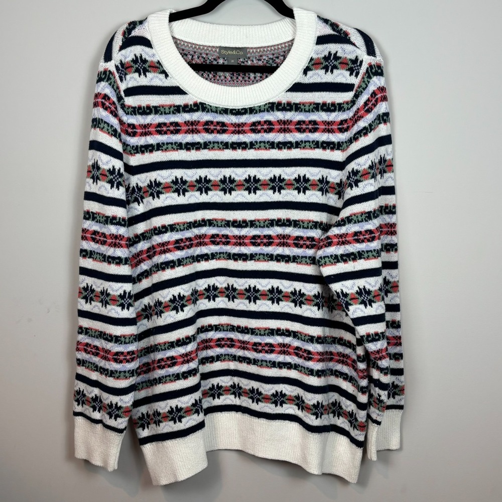 Style & Co. Womens‎ Whimsy Graphic Fair Isle Cotton Blend Sweater Plus size 2X
